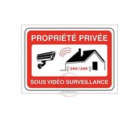 AUA SIGNALETIQUE - Panneau PROPRIÉTÉ PRIVÉE sous Vidéo Surveillance 24h/24-150x105 mm, PVC 1.5 mm