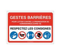 AUA SIGNALETIQUE - Panneau Signalisation : Gestes Barrières et Consignes à Respecter pour l'Accès à l'Etablissement -Rouge - 300x210 mm, Vinyl Adhésif
