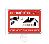 AUA SIGNALETIQUE - Panneau Signalisation Propriété Privée sous Vidéo Surveillance - Modèle Paysage - 210x150 mm, Aluminium Dibond 3mm