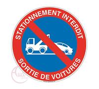 AUA SIGNALETIQUE - Panneau Stationnement Interdit Sortie de Voitures 3 - Ø 200 mm, Aluminium Dibond 3mm