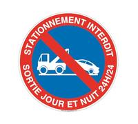 AUA SIGNALETIQUE - Panneau Stationnement Interdit, Sortie Jour et Nuit 24h/24 - Ø 200 mm, PVC 1.5mm