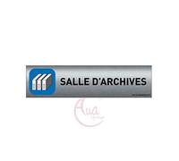 AUA SIGNALETIQUE - Plaque de porte Aluminium brossé imprimé AluSign - 200x50 mm - Double Face adhésif au dos - Impression UV directement sur l'aluminium (Pas de contre collage) (Salle d'archives)