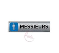 AUA SIGNALETIQUE - Plaque de porte Aluminium brossé imprimé AluSign - 200x50 mm - Double Face adhésif au dos - Impression UV directement sur l'aluminium (Pas de contre collage) (Messieurs)