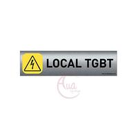 AUA SIGNALETIQUE - Plaque de porte Aluminium brossé imprimé AluSign - 200x50 mm - Double Face adhésif au dos (local TGBT)