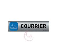 AUA SIGNALETIQUE - Plaque de porte Aluminium brossé imprimé AluSign - 200x50 mm - Double Face adhésif au dos - Impression UV directement sur l'aluminium (Pas de contre collage) (Courrier)