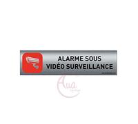 AUA SIGNALETIQUE - Plaque de porte Aluminium brossé imprimé AluSign - 200x50 mm - Double Face adhésif au dos (Alarme sous vidéo)