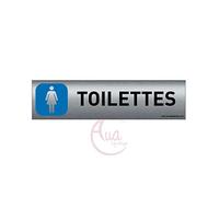 AUA SIGNALETIQUE - Plaque de porte Aluminium brossé imprimé AluSign - 200x50 mm - Double Face adhésif au dos - Impression UV directement sur l'aluminium (Pas de contre collage) (Toilettes Femme)