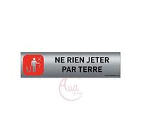 AUA SIGNALETIQUE Plaque de porte aluminium brossé imprimé -Dimensions 200 x 50 mm - Double face adhésif au dos - Impression UV directement sur l'aluminium (Pas de contre collage) (ne rien jeter par terre)