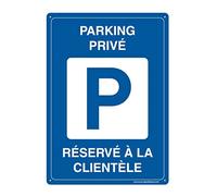 AUA SIGNALETIQUE - Pre-drilled panel with rounded corners - Private Parking Reserved to Customer - 300 x 420 mm, Aluminium Dibond 3 mm