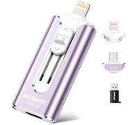 AUAMOZ 256GB Mini Dual Interface Flash Drive, No App Required, Portable Memory Stick Compatible with iPhone, iPad, Android & PC, Easy Storage for Photos, Videos & Files, Purple