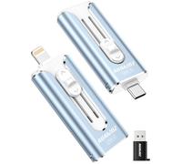 AUAMOZ 256GB Mini Dual Interface Flash Drive, USB-C & USB-L, Portable Memory Stick Compatible with iPhone 17/16/15/14/13/12/11, iPad, Android & PC, Easy to Save Photos, Videos & Files (Mist Blue)
