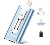 AUAMOZ 512GB Mini Dual Interface Flash Drive, Portable Memory Stick Compatible with iPhone 17/16/15/14/13/12/11, iPad, Android & PC, Easy to Save Photos, Videos & Files (Mist Blue)