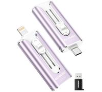 AUAMOZ 64GB Mini Dual Interface Flash Drive, USB-C & USB-L, Portable Memory Stick Compatible with iPhone 17/16/15/14/13/12/11, iPad, Android & PC, Easy to Save Photos, Videos & Files (Lavender Purple)