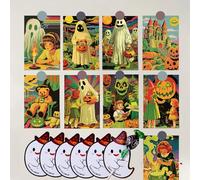 Auaozo 20 Pack Vintage Halloween Postcards Greeting Cards Scary Pumpkin Cats Blank Postcard with 50 Candy card, 4 x 6 Retro Halloween Greeting Cards