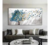 AUAPBI Oversized Abstract Wall Art Blue Trees and Butterfly Canvas Painting Poster and Prints Wall Pictures for Living Room Decor 90x150cm/35x59inch With-Black-Framed Ready to Hang