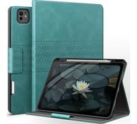 AUAUA Case for iPad Pro 13 Inch (M5/M4) 2025/2024, PU Leather Case with Pencil Holder, Supports Pencil Pro and Pencil(USB-C), Adjustable Angles, Auto Sleep/Wake (Green)