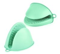 AUAUY 1 Pair Mini Silicone Oven Mitts, Heat Resistant Pot holders Mitts, Cute Oven Pinch Grip Gloves, Small Potholders for Kitchen, Air Fryer Mitts Pair for Cooking, Baking and Grilling (Green)