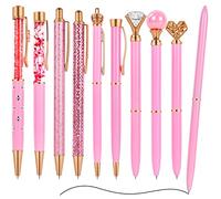AUAUY 10 PCS Ballpoint Pens Set, Metal Crystal Diamond Crown Ballpoint Pen for Journaling, Exquisite Black Ink Fancy Pens Gifts for Students Women Girls School Wedding Office Desk Supplies (Pink)