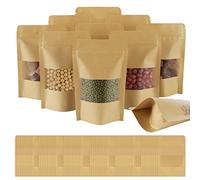 AUAUY 100Pcs Stand Up Pouches, Kraft Bags With Window, 3.9" x 5.9"/10 x 15 cm Brown Resealable Paper Ziplock Bags With Tear Notch for Home or Business Food Storage