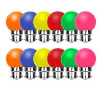 AUAUY 12 PCS Colored LED Bulbs 1W, Multicolor G45 Round LED Bulb, Red Orange Yellow Green Blue Pink, for Wedding Bedroom Bar Christmas Holiday Party Decoration - B22 Base