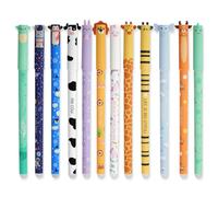 AUAUY 12 Pcs Erasable Gel Pens, 0.7mm Tip 8 Ink Colors Erasable Pens with Thermosensitive Erase Ink, Cute Cartoon Animal Designs, Rub Out Pens for Student Stationery Office Supplies