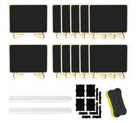 AUAUY 12 Pcs Mini Chalkboard Signs, Small Chalk Board with Stand, 2 Water-Soluble Pens, 12 Small PVC Papers for Buffet Food Label, Seating Card, Table Number, Price Tag, Event Message Board(Rectangle)