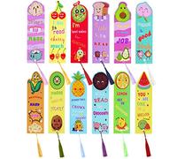 AUAUY 12 Pcs Scented Bookmarks with Colorful Silky Tassel, Scratch and Sniff Fruit Scented Fun Classroom Marks Gift for Students and Food Lovers, 12 Styles