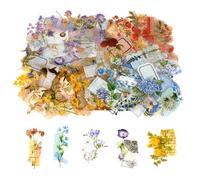 AUAUY 120Pcs Flower Stickers for Scrapbooking,Self-Adhesive Floral Stickers | PET Waterproof Transparent Decals, Flowers Aesthetic Stickers for Journaling, Scrapbooking, Craft, Envelopes, Card, Laptop