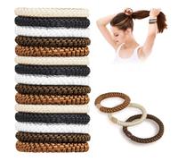 AUAUY 15PCS Elastic Hair Ties, Mixed Color Hair Ties for Women Girls, Cotton Bands Soft Woven Ponytail Holders for Thick Hair and Curly Hair, No Damage Hair Tie Bracelets Stretch Hair Bobbles, Style 3