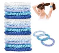 AUAUY 15PCS Elastic Hair Ties, Mixed Color Hair Ties for Women Girls, Cotton Bands Soft Woven Ponytail Holders for Thick Hair and Curly Hair, No Damage Hair Tie Bracelets Stretch Hair Bobbles, Style 4