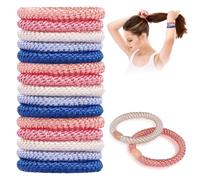 AUAUY 15PCS Elastic Hair Ties, Mixed Color Hair Ties for Women Girls, Cotton Bands Soft Woven Ponytail Holders for Thick Hair and Curly Hair, No Damage Hair Tie Bracelets Stretch Hair Bobbles, Style 1