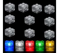 AUAUY 15PCS Luminous Building Blocks, 2 x 2 LED Square Light Block, 5 Colours, Transparent Design, Replaceable Batteries, Compatible with Standard Building Blocks, Suitable for Party, Decoration Gift