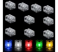 AUAUY 15PCS Luminous Building Blocks, 2 x 3 LED Square Light Block, 5 Colours, Transparent Design, Replaceable Batteries, Compatible with Standard Building Blocks, Suitable for Party, Decoration Gift