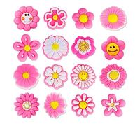 AUAUY 16 PCS Shoe Charms for Clog, Shoes Decorations for Girls Boys, Shoe Charms Accessories, Cute Cartoon Pink Daisy Charms for Kids Girls Woman Adults Crocs Party Decorations, Birthday, Christmas