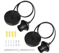 AUAUY 2 Pack Black Pendant Light Fitting, E27 Lamp Holder for Ceiling Pendant Light with 90CM Adjustable Cable, Flex Cable Ceiling Rose, Modern Ceiling Fitting Set for Kitchen Dining Room Ceiling