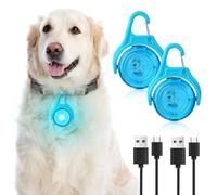 AUAUY 2 Pack LED Dog Collar Light, 4 Modes USB Rechargeable Light Up Dog Collars, IP68 Waterproof Pet Collar Light, LED Safety Light for the Dark for Night Walking Running Camping Dog Collar-Blue