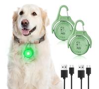 AUAUY 2 Pack LED Dog Collar Light, 4 Modes USB Rechargeable Light Up Dog Collars, IP68 Waterproof Pet Collar Light, LED Safety Light for the Dark for Night Walking Running Camping Dog Collar-Green