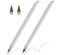 AUAUY 2 PCS Metal Inkless Pencil, Infinity Pencil, Reusable Everlasting Pencil, Replaceable Nib Pencil with 2 Replaceable Nib for Writing Drawing Students Home Office School Supplies（Silver）