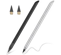 AUAUY 2 PCS Metal Inkless Pencil with Replaceable Nib - Infinity Everlasting Writing Tool for Drawing Students, Home Office, School Supplies (Black & Silver)