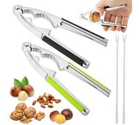 AUAUY 2 PCS Nutcracker, Multifunctional Nut Cracker, Heavy Duty Nut Crackers with Non-Slip Handle and Fork, Nut Opener Tool for Walnut Hazelnut Almonds Pecan Pistachios Seafood (Black+Green)
