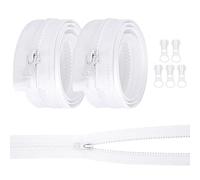 AUAUY 2 PCS Resin Coil Zippers, No.5 Resin Open-Ended Zips with 5 PCS Zipper Pulls, 60cm/23.6inch Strong Zippers for Sewing Assorted Sizes, DIY Dressmaking, Bags, Tailor, Craft Supplies(White)
