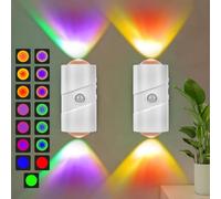 AUAUY 2 PCS Wall Lights with Motion Sensor, 7 Colors Rechargeable Battery Operated Wall Lamps, On and Auto Modes, 4 Levels of Brightness Adjustment, Up and Down Walls Lamp for Bedroom, Hallway