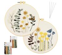 AUAUY 2 Sets Embroidery Kit for Beginners, Flowers DIY Embroidery Starter Kit, Cross Stitch Kits for Adults Beginners, Embroidery Kits for Adults, Hand Embroidery Kits for Craft Enthusiasts Skills