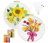 AUAUY 2 Sets Embroidery Kit, Sunflower+Bouquet for Craft Enthusiasts