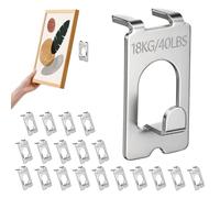 AUAUY 20 Pack Claw Picture Hangers, No Nails Plasterboard Picture Hanging Wall Hooks, Hold Up to 18kg, No Damage Drywall Hangers for Hanging Picture Frames, Mirror, Home Decor