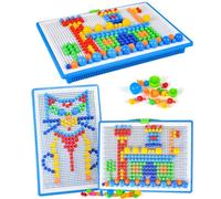 AUAUY 296PCS Mushroom Nails Pegboard, Button Art Toys for Toddlers, Mosaic Puzzle Jigsaw Puzzle Kid Toy, Peg Game Early Learning Educational Toys, DIY Peg Board Christmas Birthday Gift for Age 3+ Kids