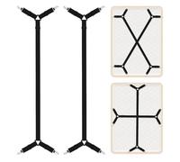 AUAUY 2PCS Extended Bed Sheet Clips, Adjustable Bed Sheet Straps with Clips, Mattress Fasteners to Hold Sheets in Place, Elastic Bed Sheet Holder Corner Straps for Bedding, Sofa Cushion-Black, 4 Clips
