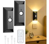 AUAUY 2PCS Motion Sensor Wall Lights, 4000mAh Rechargeable Lights | Battery Operated, Remote Control 3 Color Dimmable Wall Lamps, On and Auto Modes, Stick On Wall Sconces for Stairs Hallway