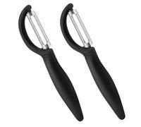 AUAUY 2Pcs Potato Peeler, I-Shaped Swivel Vegetable Peeler Set, Fruit Peelers for Kitchen, Non-Slip Grip Ergonomic Handle Sharp Blade Stainless Steel Peelers(Black)