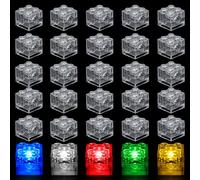 AUAUY 30PCS Luminous Building Blocks, 2 x 2 LED Square Light Block, 5 Colours, Transparent Design, Replaceable Batteries, Compatible with Standard Building Blocks, Suitable for Party, Decoration Gift